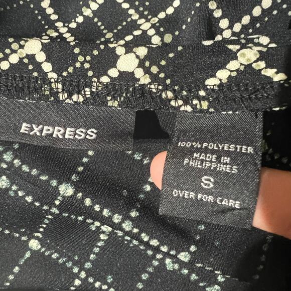 Y2K VINTAGE Express SMALL Black Diamond Dot Green Plaid Flare Mini Skirt - Picture 7 of 8